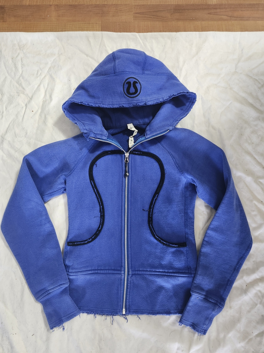 lululemon athletica Distressed Scuba Blue Hooded Zip Jacket